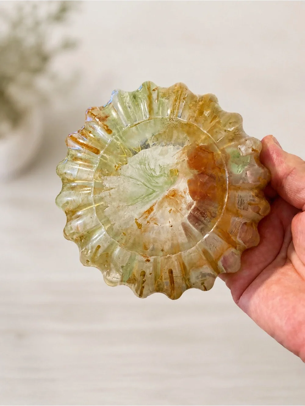 Handmade Green and Amber Decorative Glass Serving Bowl
